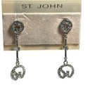 St. John Vintage Silver Crystal Drop Earrings with large logo Photo 0