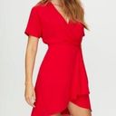 Babaton Aritzia Wallace Red Short Sleeve Tie Mini Wrap Dress, Size XXS Photo 0