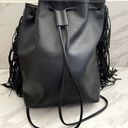 Victoria's Secret VICTORIA’S SECRET Black Fashion Show Faux Leather Fringe Drawstring Backpack Photo 2