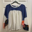 Free People  Womens Friday Fever Pullover Blouse Blue White Size Small Photo 0