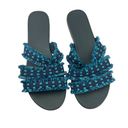 Rothy's Rothy’s Teal Blue Fringe Triple Band Sandals 8.5 Photo 6