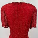 Oleg Cassini Vintage  Beaded Silk Mini Dress Short Sleeves Cocktail Red Womens 6 Photo 9