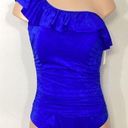Gottex New.  blue snakeskin ruffle swimsuit. Retails $138. Size 12 Photo 2