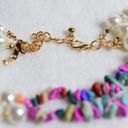 Boho Funky Statement Heart Gold Tone Colorful Stacked Stone Faux Pearl Necklace Photo 2