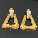 Monet Vintage  Enamel Bamboo Door Knocker Gold-tone Runway Statement Earrings 26g Photo 2