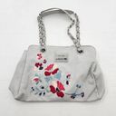 Nicole Miller  Faux Leather White Shoulder Bag Floral Embroidery Purse Hand Bag Photo 0