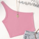 SheIn Pink One Shoulder Crop Top Photo 3