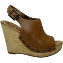 Sam Edelman  Camilla Peep Toe Wooden Wedge Studded Detail Saddle Brown Leather 6 Photo 0