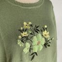 Only NWOT  Necessities Med Green Embroidered Floral Short Sleeve Sweater Womens Photo 2