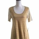 LuLaRoe  Perfect T Short Sleeve Top Peplum Style White & Gold Plaid Print Small Photo 0