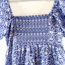 ZARA  Floral Ballon Short Puff Sleeve Mini Sundress Blue White Medium Photo 13