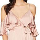 Bardot  Dress Womens 6 Bea Cold-Shoulder Ruffle Wrap Biscotti Dusty Pink Satin Photo 9