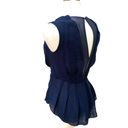 Rebecca Taylor  Top Blouse S 2 Navy Silk Blend Draped Neck Peplum Career Office Photo 3