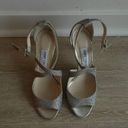 Jimmy Choo EMILY 85 Glitter Heeled Sandals in Platinum Ice/Gold Size 38.5 Photo 1