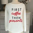 True Craft Christmas Shirt First Coffee then Presents Womens XS White Red Oversized Top Photo 2