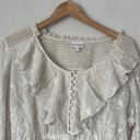 Shyanne  Women's Floral Embroidered Chiffon Ruffle Blouse Off White Sz XL Photo 4