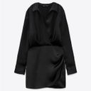 ZARA Satin Effect Long Sleeve Little Black Dress Photo 2