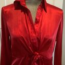 Vintage New York & company red satin long sleeve blouse bow tie front size 6 Photo 2