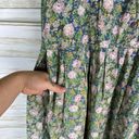 Vintage Blue  Cotton Wild Rose Primt Button Fromt Midi Dress Photo 5