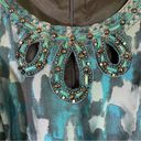 Tahari  ARTHUR S LEVINE Size 12 Teal Jewels Neckline Metallic‎ Jacquard Dress Photo 9