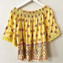 Angie  Yellow‎ Floral Off the Shoulder Smocked Crop Top Size S Boho Western Photo 2