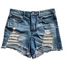 Good American  Ultra High Rise Destroyed Distressed Denim Mini Booty Shorts 28 Photo 0