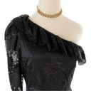 Alexis  Ilana One Shoulder Black Lace Mini Cocktail Evening Dress size M = US 4/6 Photo 2