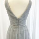 Monique Lhuillier  Bridesmaid Womens 12 Tulle Petra Pleated Sleeveless Gray Maxi Photo 4