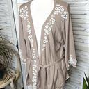 Coldwater Creek  Women's Cotton Sweater Cardigan Taupe Tan Floral Appliqué Large Photo 5