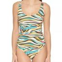 DKNY  Animal Print Multi Mesh Side-Stripe Ruched One-Piece Swimsuit Size 10 NWT Photo 0