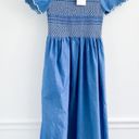 Bohme Rosalva Blue Chambray Smocked Scalloped Maxi Dress Photo 1