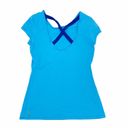 Lucy Activewear  Women's Bright Blue Cross Back Short Sleeve Fitted Workout Top Photo 1