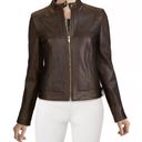 Cole Haan  356M2185 Size M Snap Neck Racer Lambskin Leather Jacket Dark Espresso Photo 1