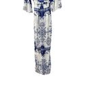 Lovers + Friends  Elbow Sleeve Floral Romper with Maxi Cover Blue White XS Photo 5