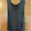 Poof! Women’s Size 1X Poof Cross  Front V-Neck Sleeveless Gray Tank Top Photo 0