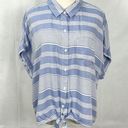 BeachLunchLounge  Blue Stripe Top Loose Fit Shirt Tie Front Sz XL Cap Sleeve Photo 0