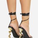 EGO New  Black Faux Leather Spiral Gold Heel Sandals Size 8 Photo 5