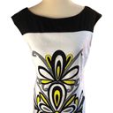 London Times  sleeveless shift dress yellow white and black geometric print size Photo 3