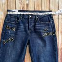 Kendall + Kylie  Women Embroidered Distressed Cropped Boyfriend Blue Jeans Sz 28 Photo 2