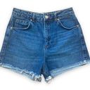 Topshop  Moto Girlfriend Shorts Medium Wash Cutoff Denim Frayed Hem High Waisted Photo 0