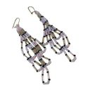 None Vintage Beaded Hook Earrings, Pink Black Clear Blue Beaded Fringes Earrings Photo 0