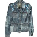 DKNY  Small Jean Jacket Reworked Denim Hand Embroidered Bleached Distressed 509 Photo 0