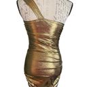 Micas  Gold Metallic One Shoulder Ruched Mini Dress X-Small Photo 2