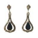 Onyx Black  Marcasite Teardrop Dangle Earrings Sterling Silver 925 Screw Back Photo 0