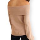 Umgee NWT  Women’s Drawstring Neckline Cowl Neck Off Shoulder Sweater Tan Small Photo 2