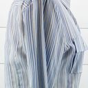 Arden B  Womens L Split Neck Blue Stripe Button Up Blouse Career Blue Tan White Photo 4