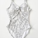 DKNY [] Snake Print White Gray Peek-A-Boo Twist Front One Piece Swimsuit NWT Photo 1