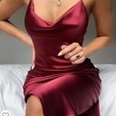 NWT S Wine Red Sleeveless Satin Cowl Neck Dress Photo 3