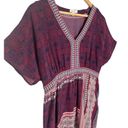 Garnet Hill  100% Slik Boho V Neck Dolman Short Sleeves Tunic Red Blue 8 Photo 3