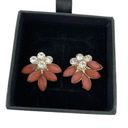 Petal Vintage Rhinestone Floral Coral Lucite Faceted  Earrings Photo 0